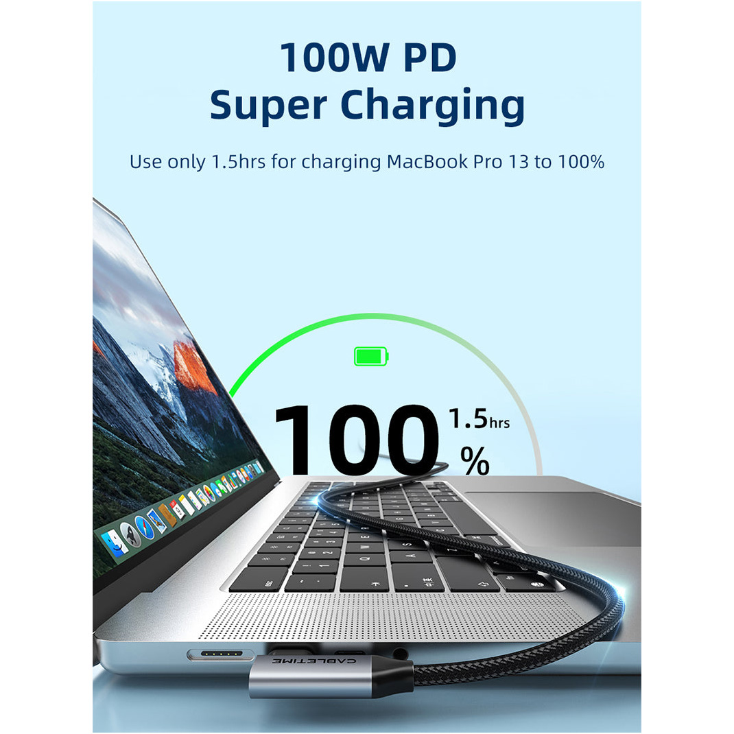 Кабель CABLETIME USB3.2 CM/CM 100W, 20Gbps, 4K@60Hz 1м (CU24H)