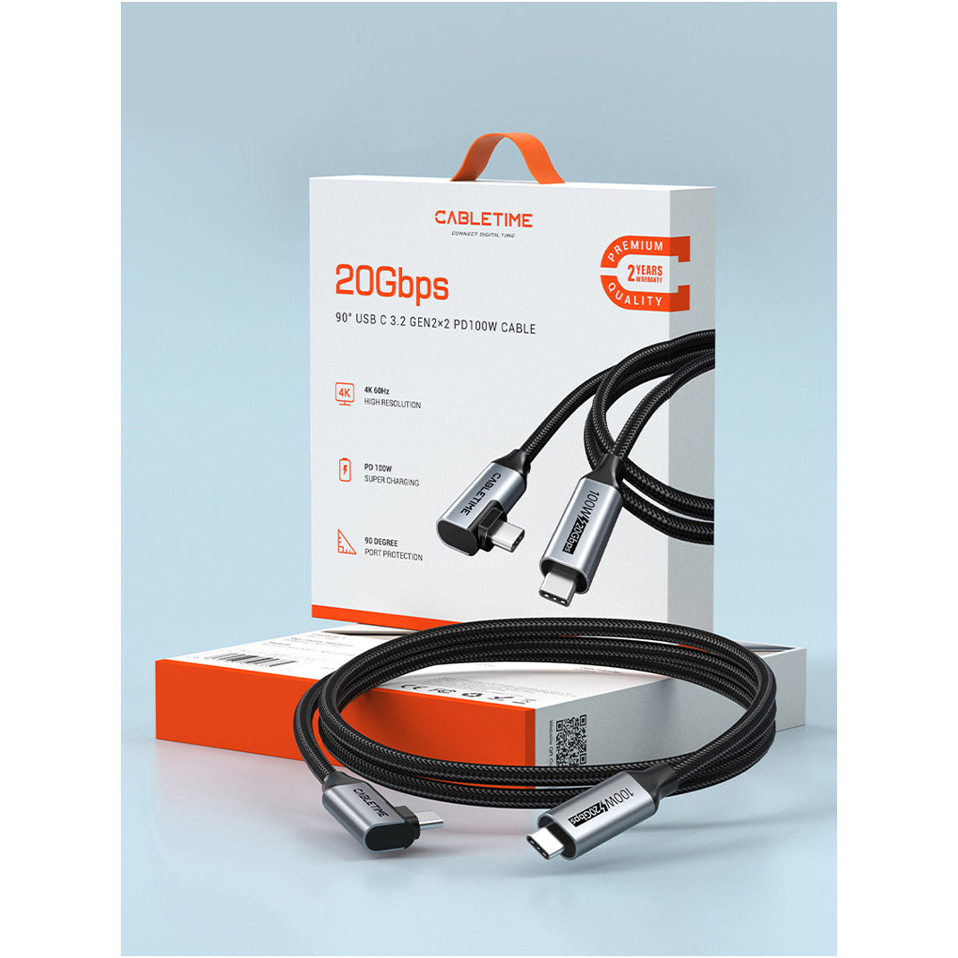 Кабель CABLETIME USB3.2 CM/CM 100W, 20Gbps, 4K@60Hz 1м (CU24H)