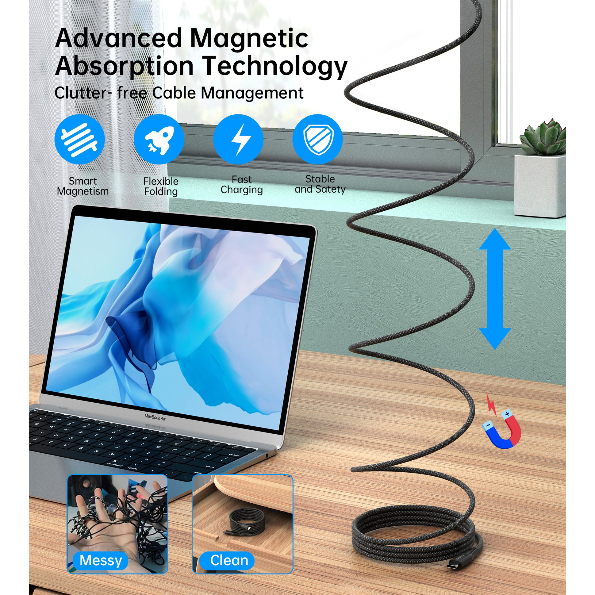 Кабель CHOETECH XCC-1051 Magnetic USB-C to USB-C PD3.1 240W 1.2м Black (XCC-1051-BK)