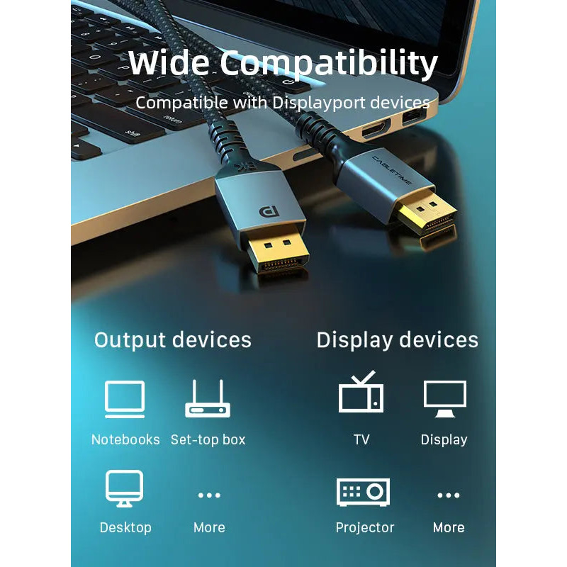 Кабель CABLETIME Premium 8K 60Hz DisplayPort 2м Black (CD11L)