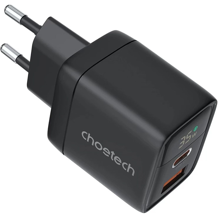 Зарядний пристрій CHOETECH PD6052 PD35W 1xUSB-A, 1xUSB-C PD3.0, QC3.0 Wall Charger Black