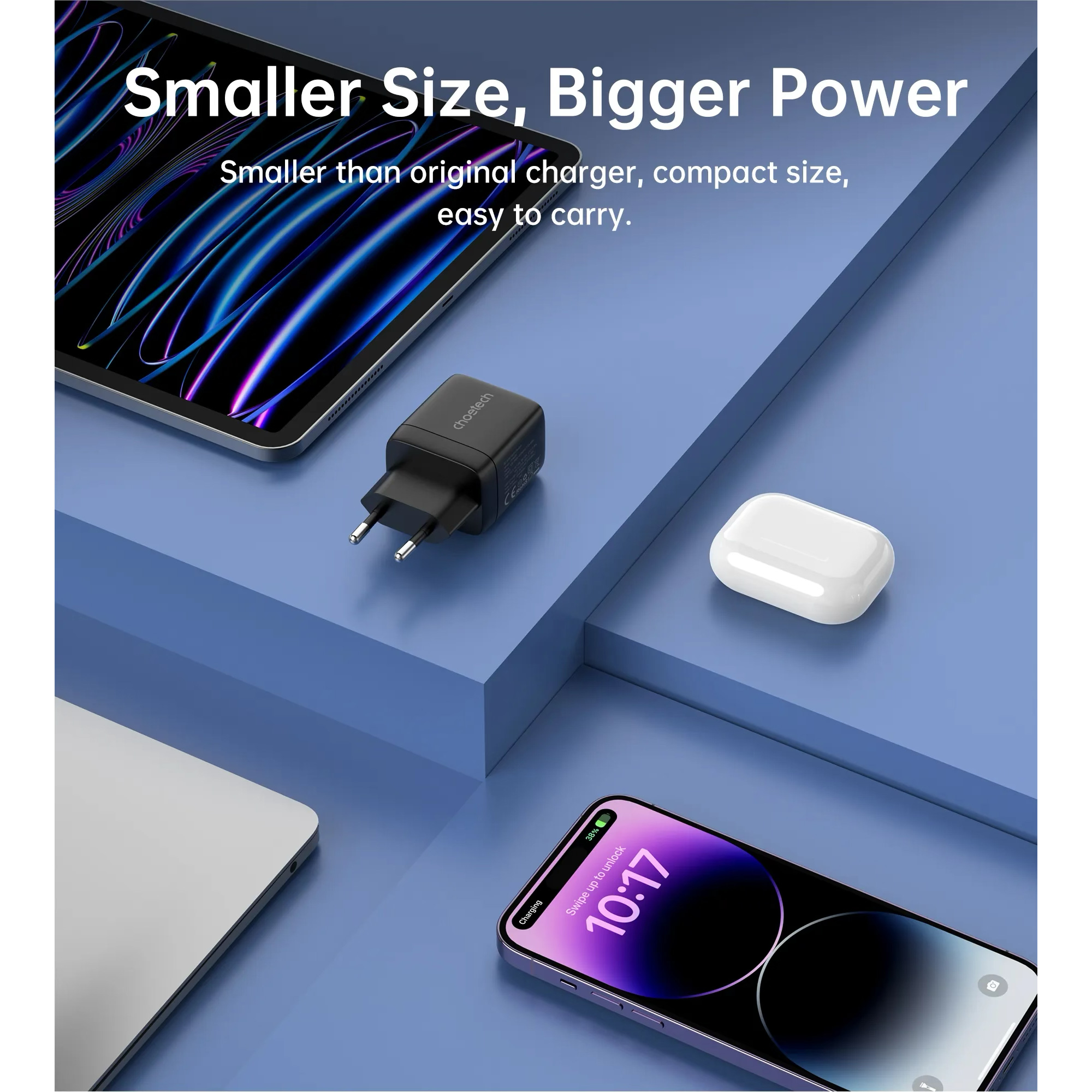 Зарядний пристрій CHOETECH PD6052 PD35W 1xUSB-A, 1xUSB-C PD3.0, QC3.0 Wall Charger Black