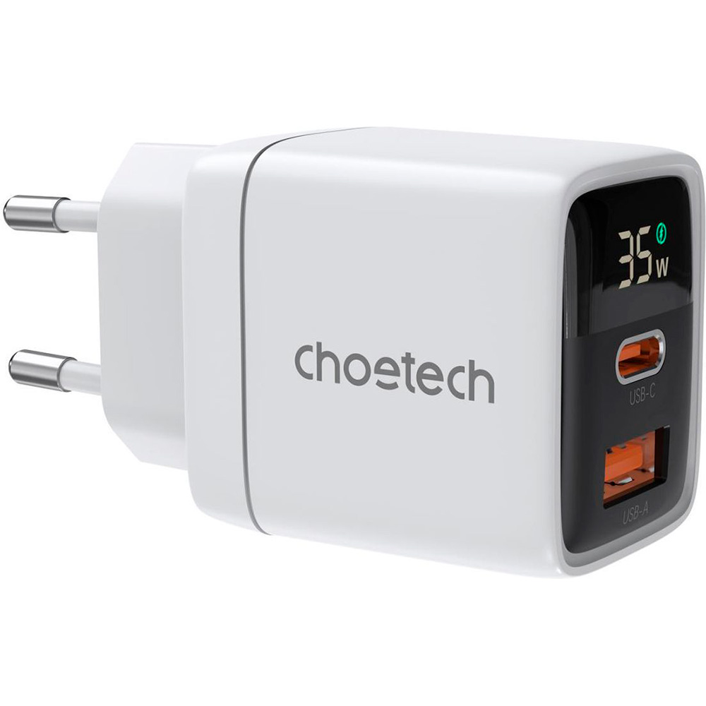 Зарядний пристрій CHOETECH PD6052 PD35W 1xUSB-A, 1xUSB-C PD3.0, QC3.0 Wall Charger White