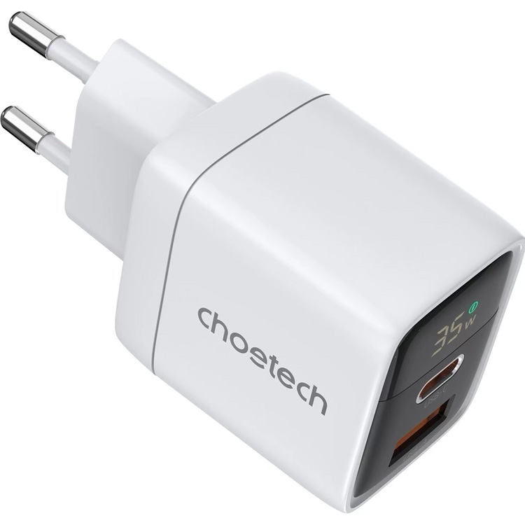 Зарядний пристрій CHOETECH PD6052 PD35W 1xUSB-A, 1xUSB-C PD3.0, QC3.0 Wall Charger White