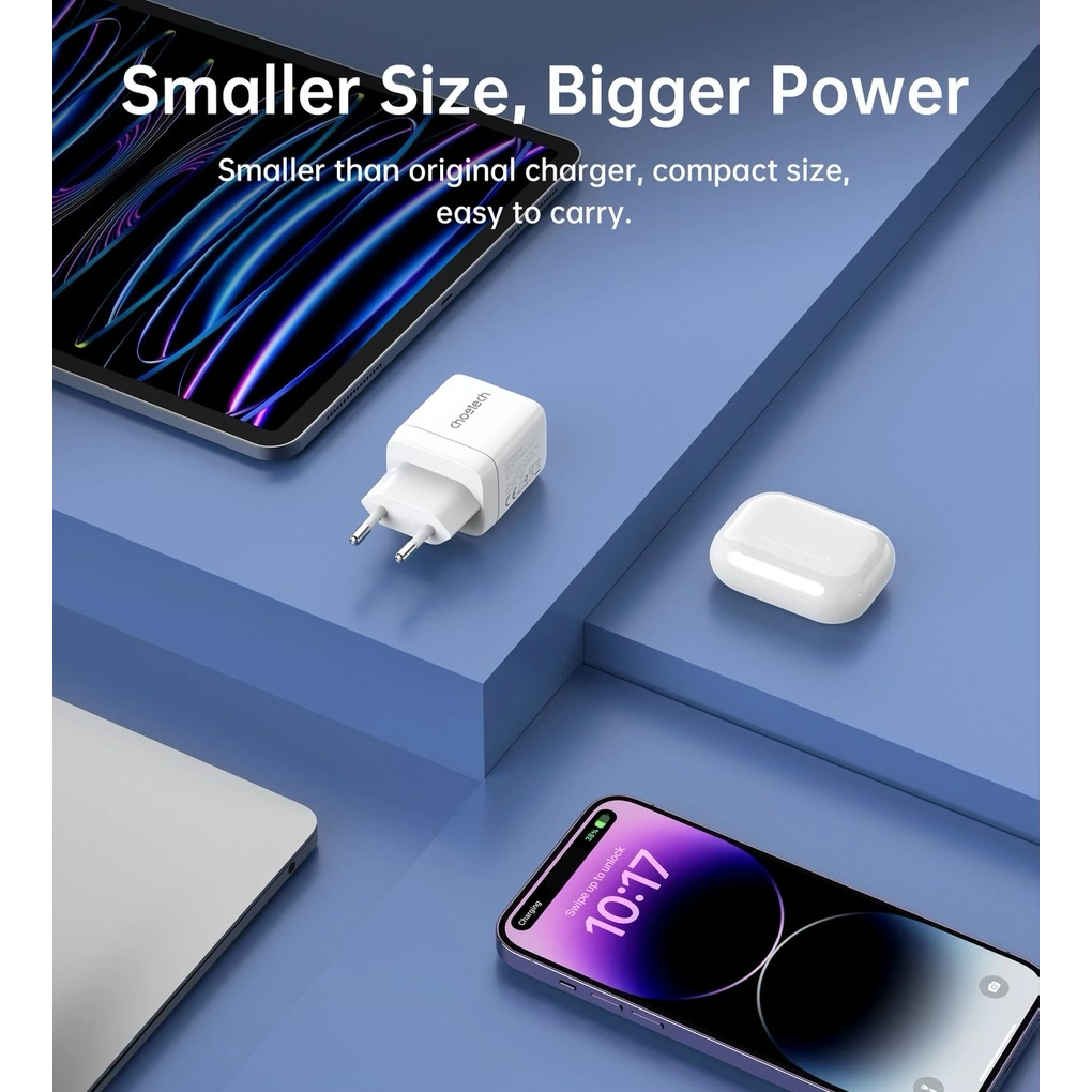 Зарядний пристрій CHOETECH PD6052 PD35W 1xUSB-A, 1xUSB-C PD3.0, QC3.0 Wall Charger White
