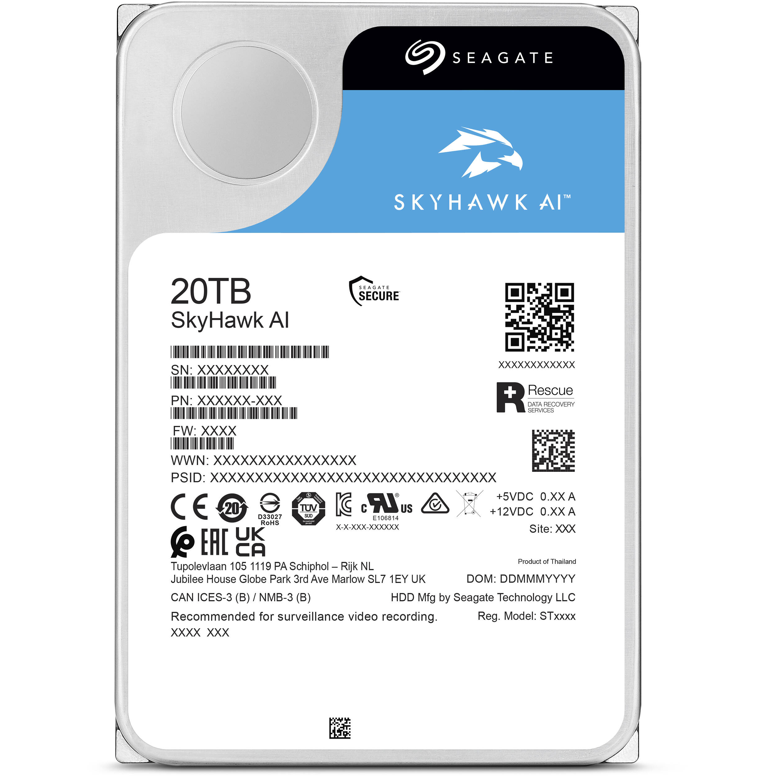 Жорсткий диск 3.5" SEAGATE SkyHawk AI 20TB SATA/512MB (ST20000VE004)