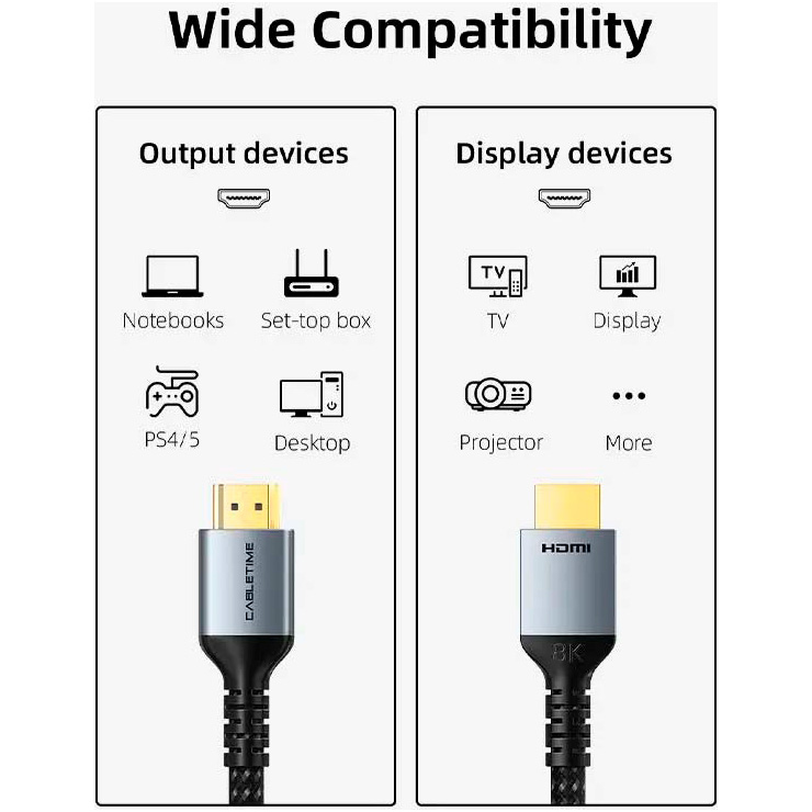 Кабель CABLETIME 8K 60Hz HDMI v2.1 2м Black (CH11L)