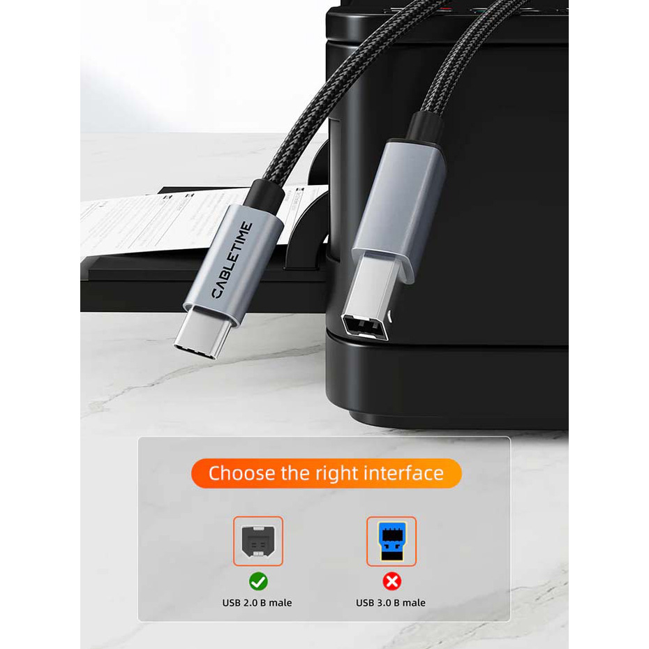 Кабель CABLETIME USB2.0 AM/BM 2м Black (CA16L)