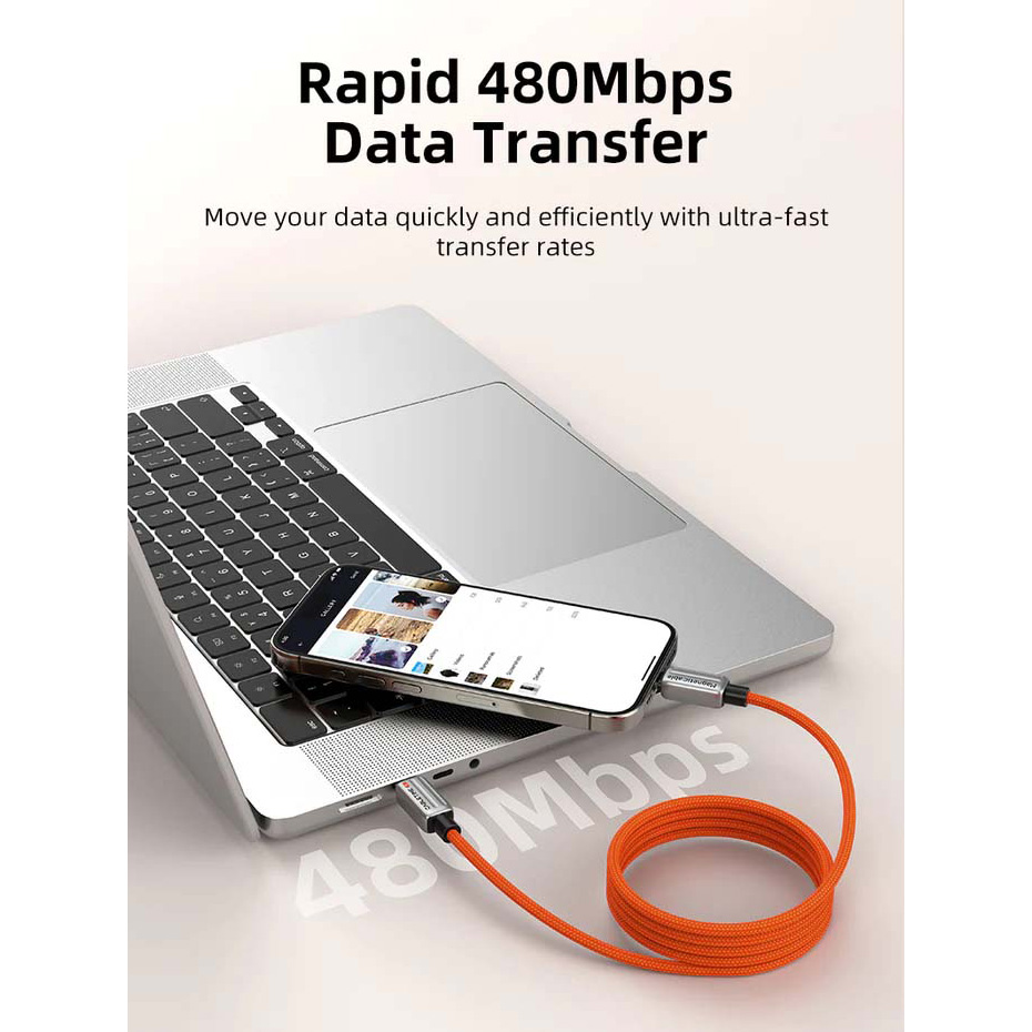 Кабель CABLETIME USB2.0 CM/CM 240W Magnetic 2м Orange (CU06L)