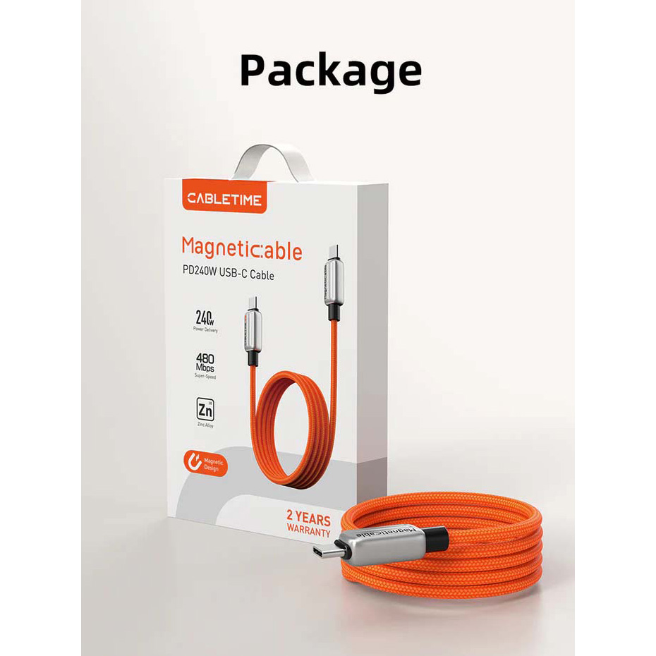 Кабель CABLETIME USB2.0 CM/CM 240W Magnetic 2м Orange (CU06L)