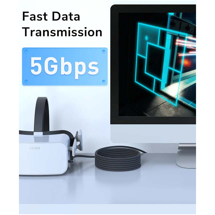 Кабель CABLETIME USB3.0 AM/CM 36W Data Link to Oculus Quest 2 VR Alternative 5м (CA43P)