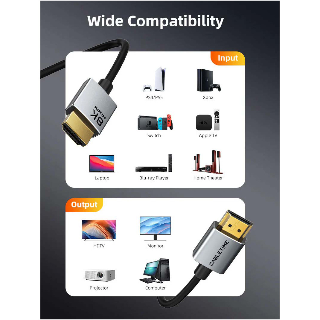 Кабель CABLETIME 8K 60Hz Ultra Slim HDMI v2.1 2м Black (CH14L)