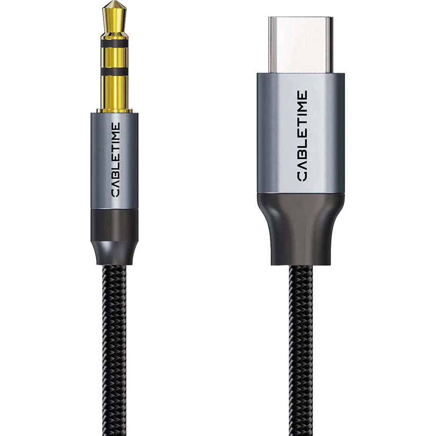 Кабель CABLETIME USB-C to 3.5mm 1м Black/Gray (CF16H)