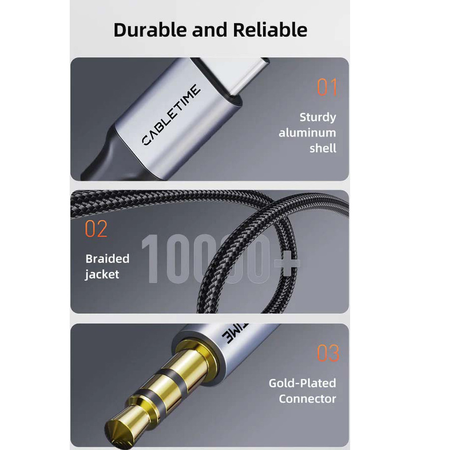 Кабель CABLETIME USB-C to 3.5mm 1м Black/Gray (CF16H)