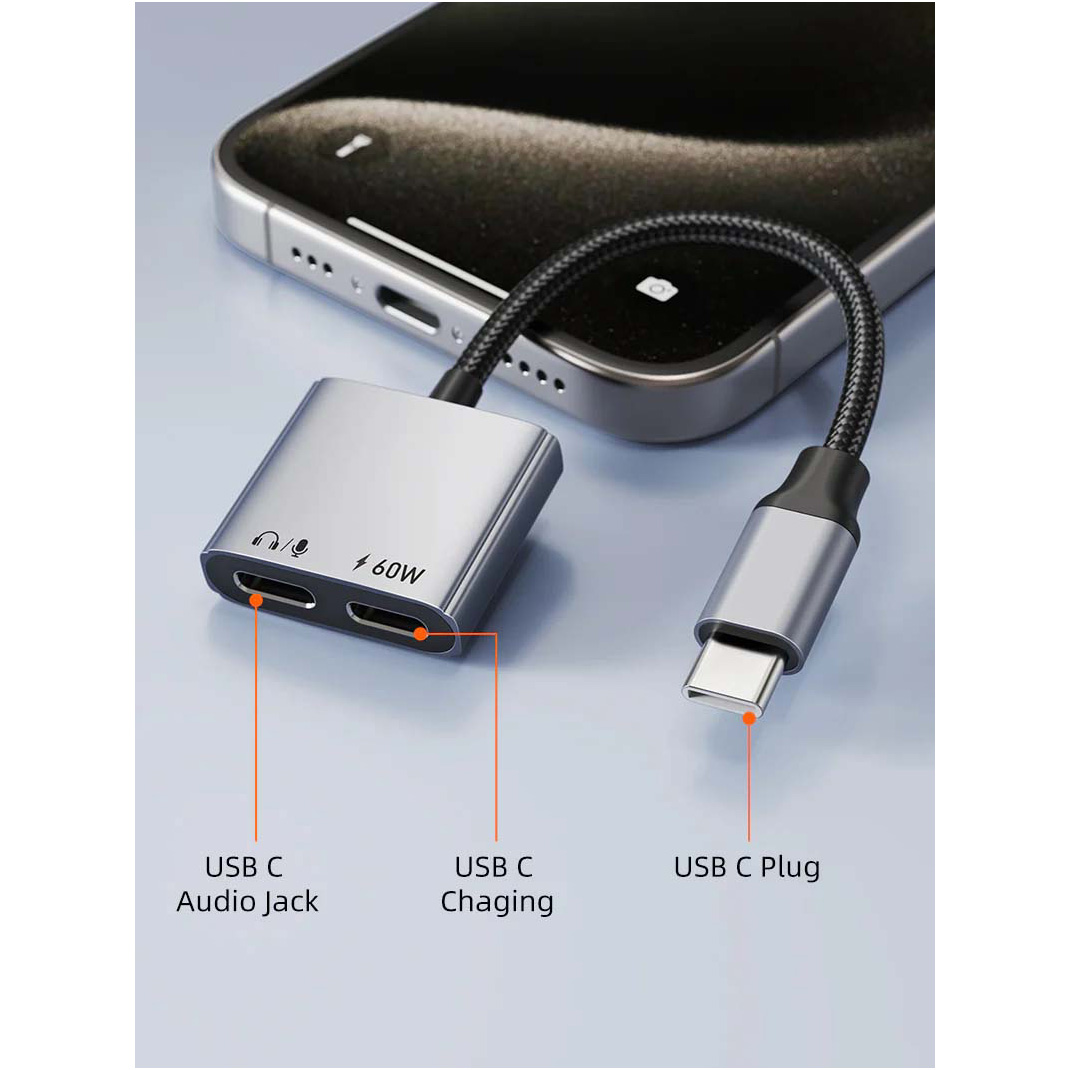 Сплиттер CABLETIME 1 to 2 USB-C Black/Gray (CPA2G)