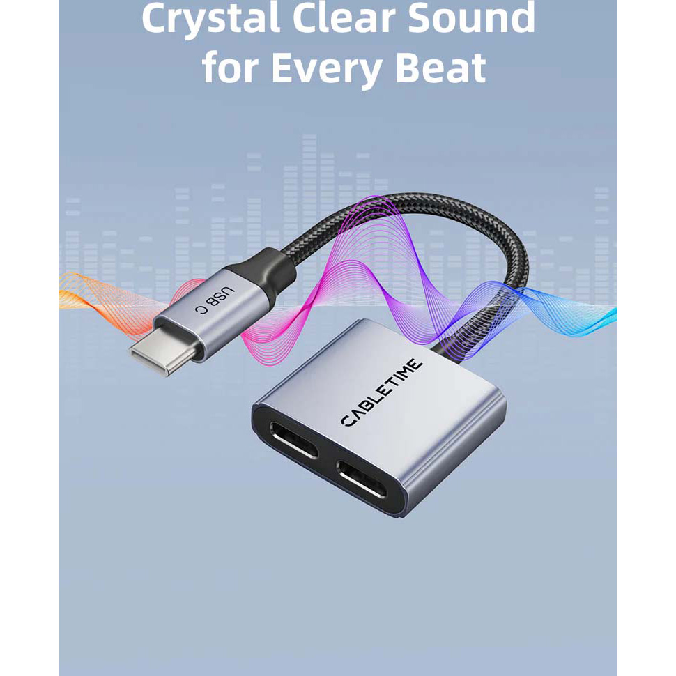 Сплиттер CABLETIME 1 to 2 USB-C Black/Gray (CPA2G)