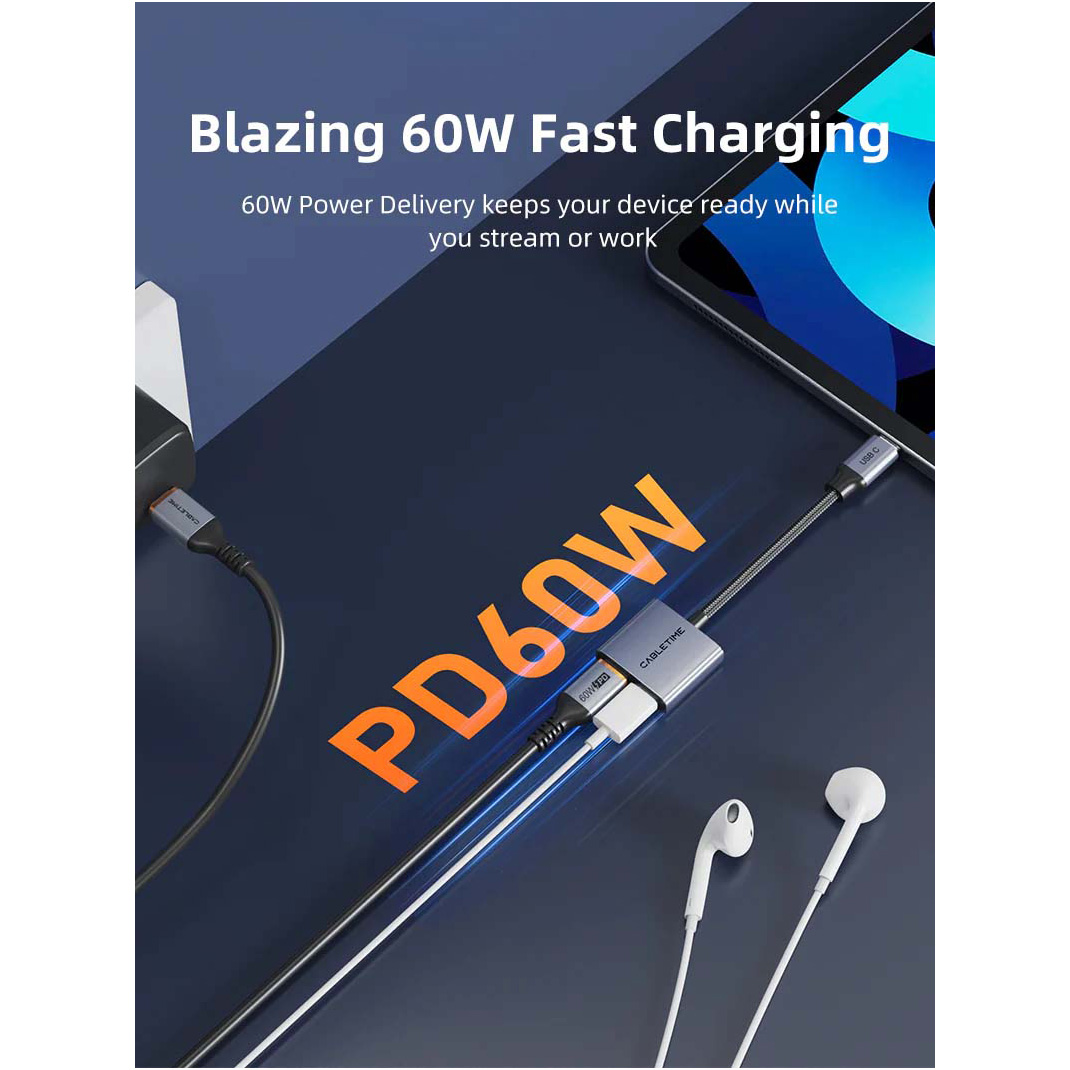 Сплиттер CABLETIME 1 to 2 USB-C Black/Gray (CPA2G)