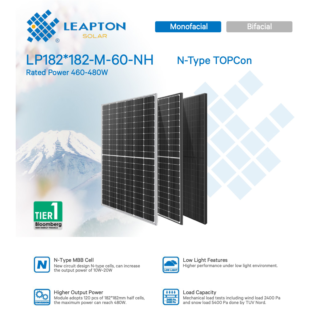 Сонячна панель LEAPTON SOLAR 480W LP182M60-NH-480W/SF