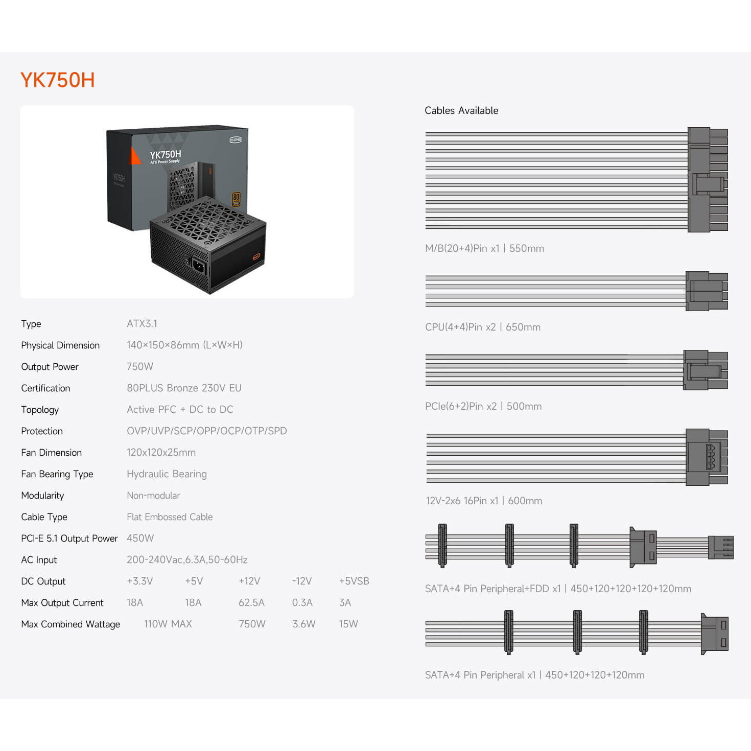 Блок живлення 750W PCCOOLER YK750H