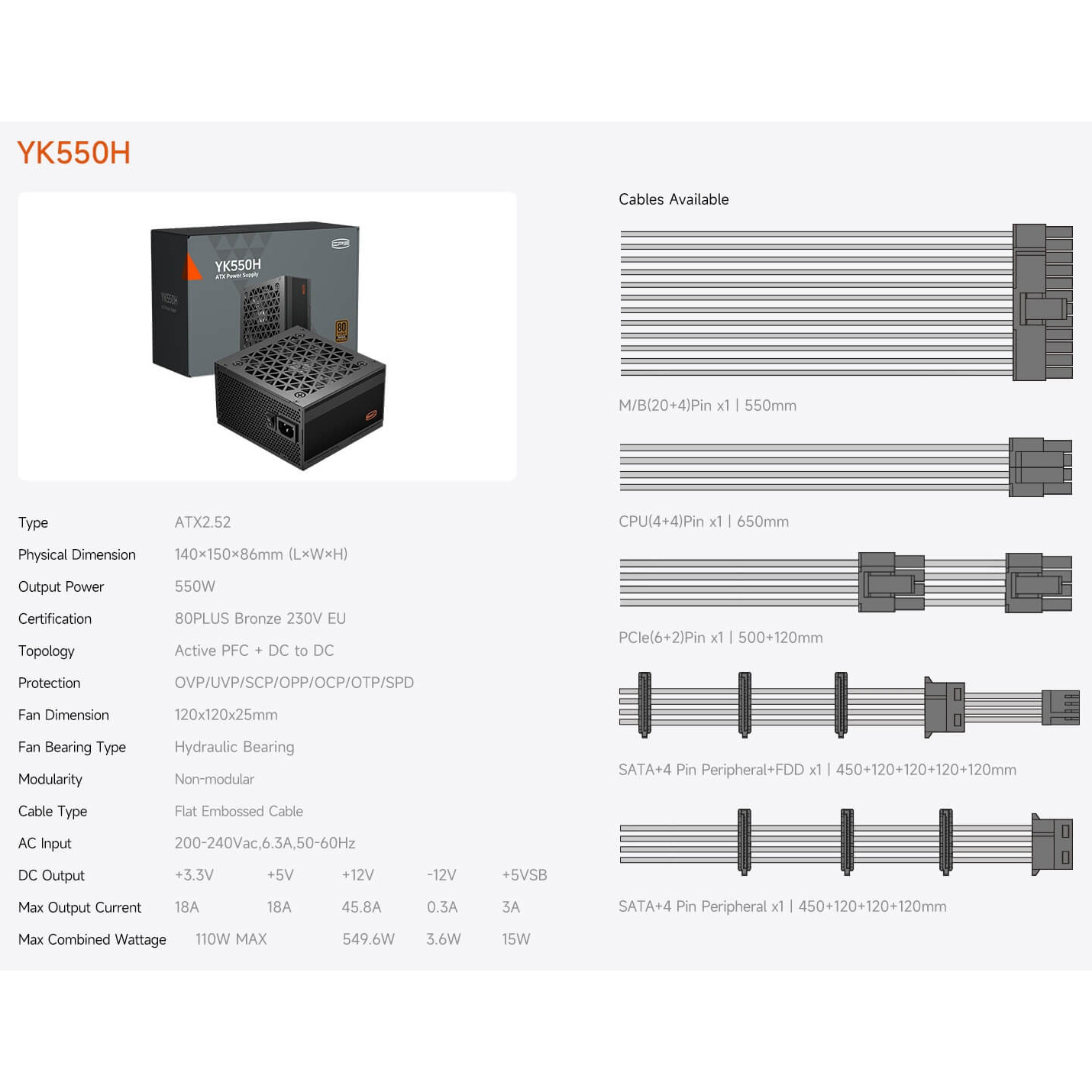 Блок живлення 550W PCCOOLER YK550H