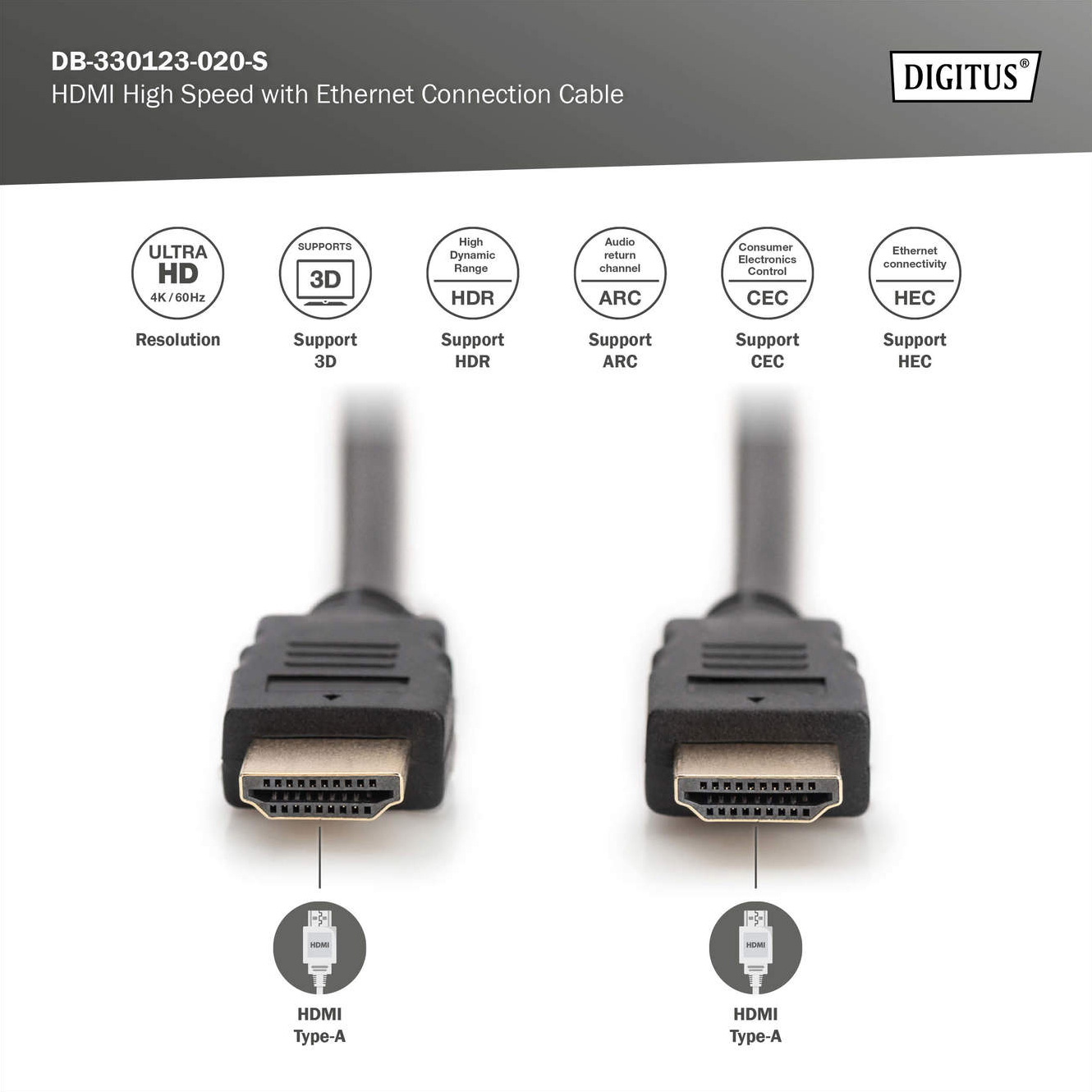 Кабель DIGITUS HDMI v2.0 2м Black (DB-330123-020-S)