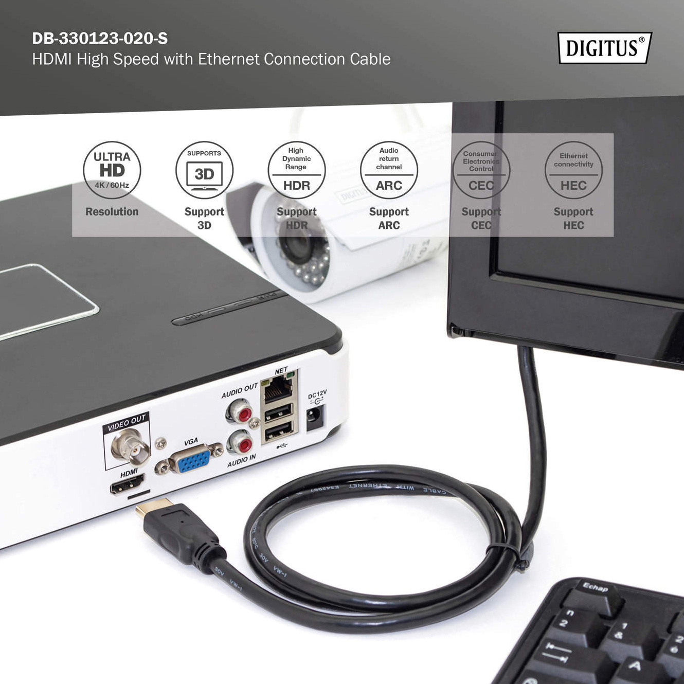 Кабель DIGITUS HDMI v2.0 2м Black (DB-330123-020-S)