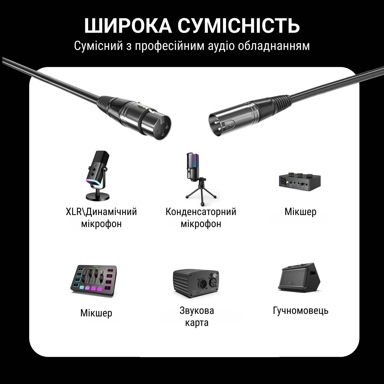 Кабель мікрофонний FIFINE XLR Male to Female XLR 1.8м Black