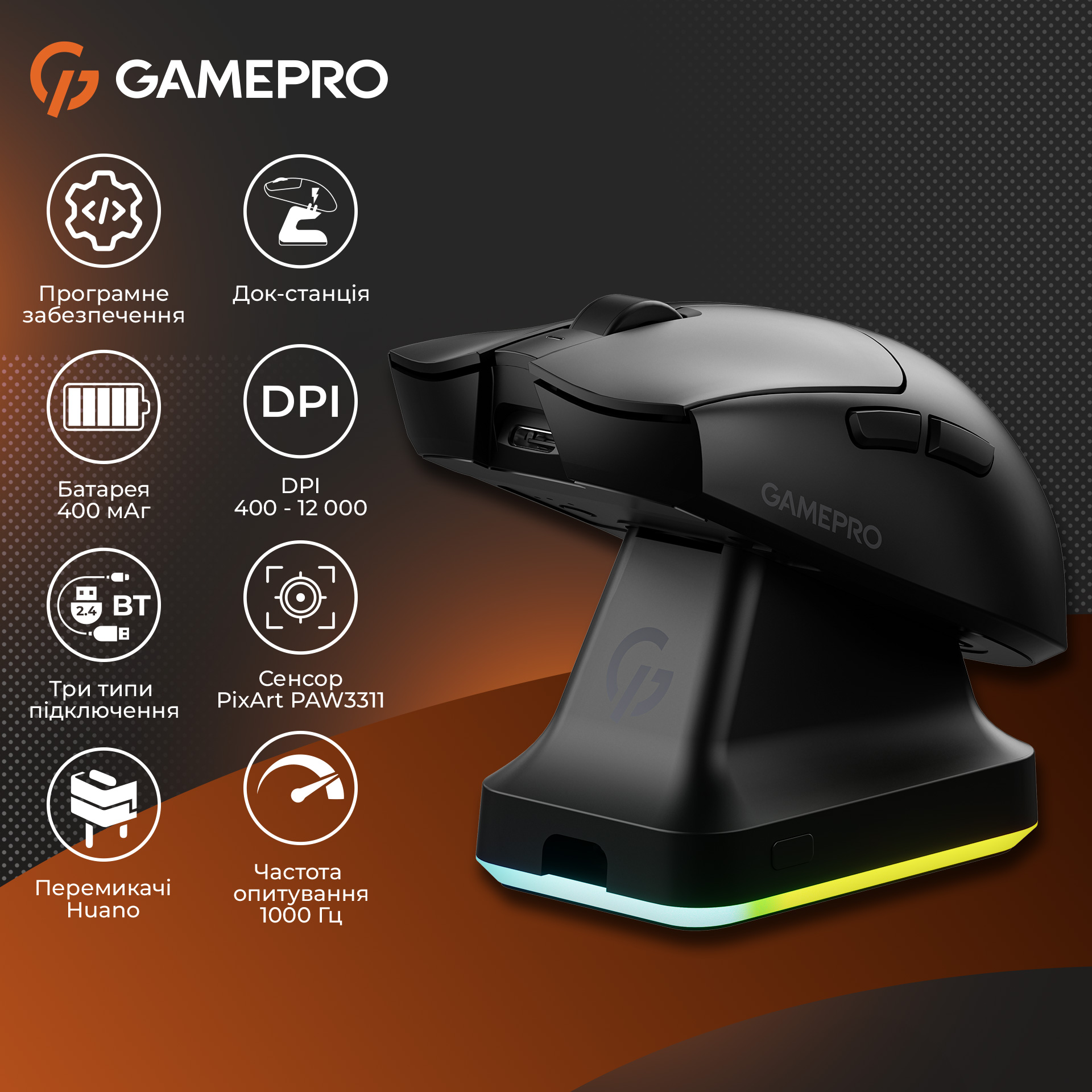 Мышь игровая GAMEPRO Genesis Wizard GM160B Black