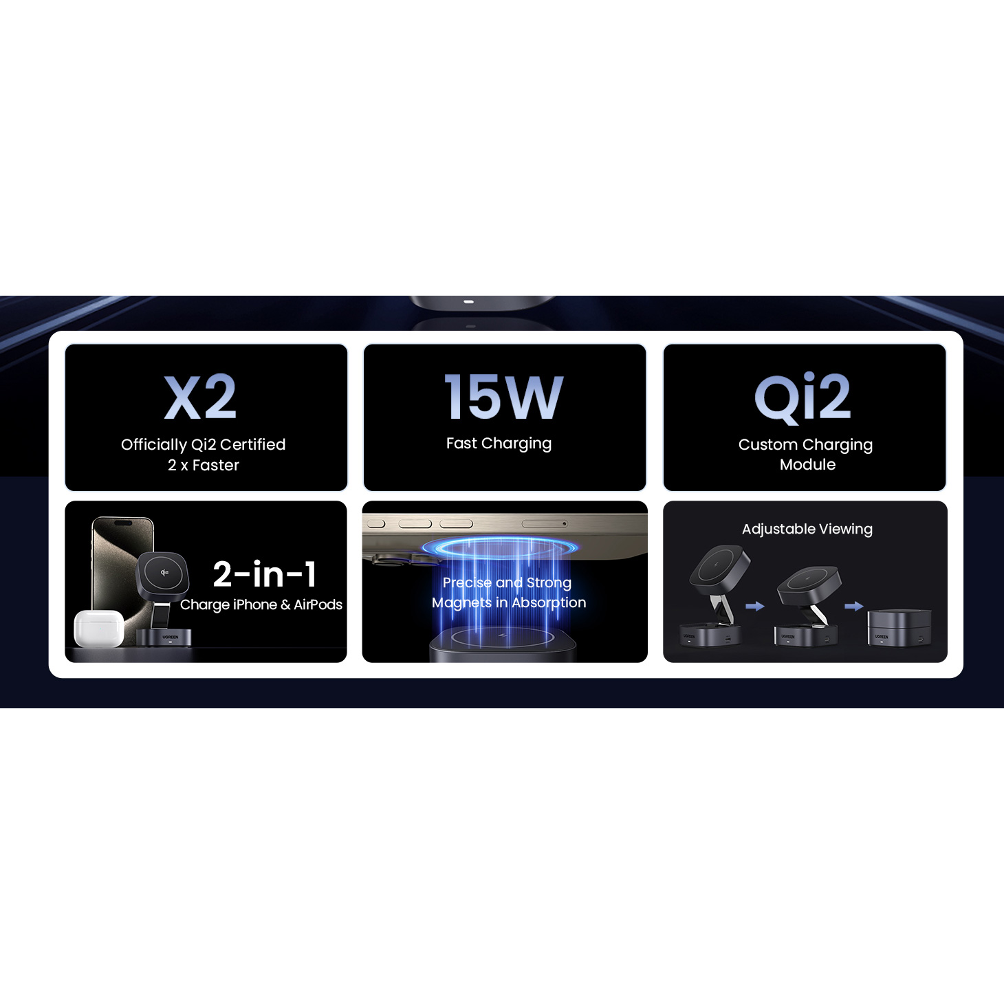 Беспроводное зарядное устройство UGREEN Qi2 2-in-1 Magnetic Foldable Fast Charging Station 15W (35316)