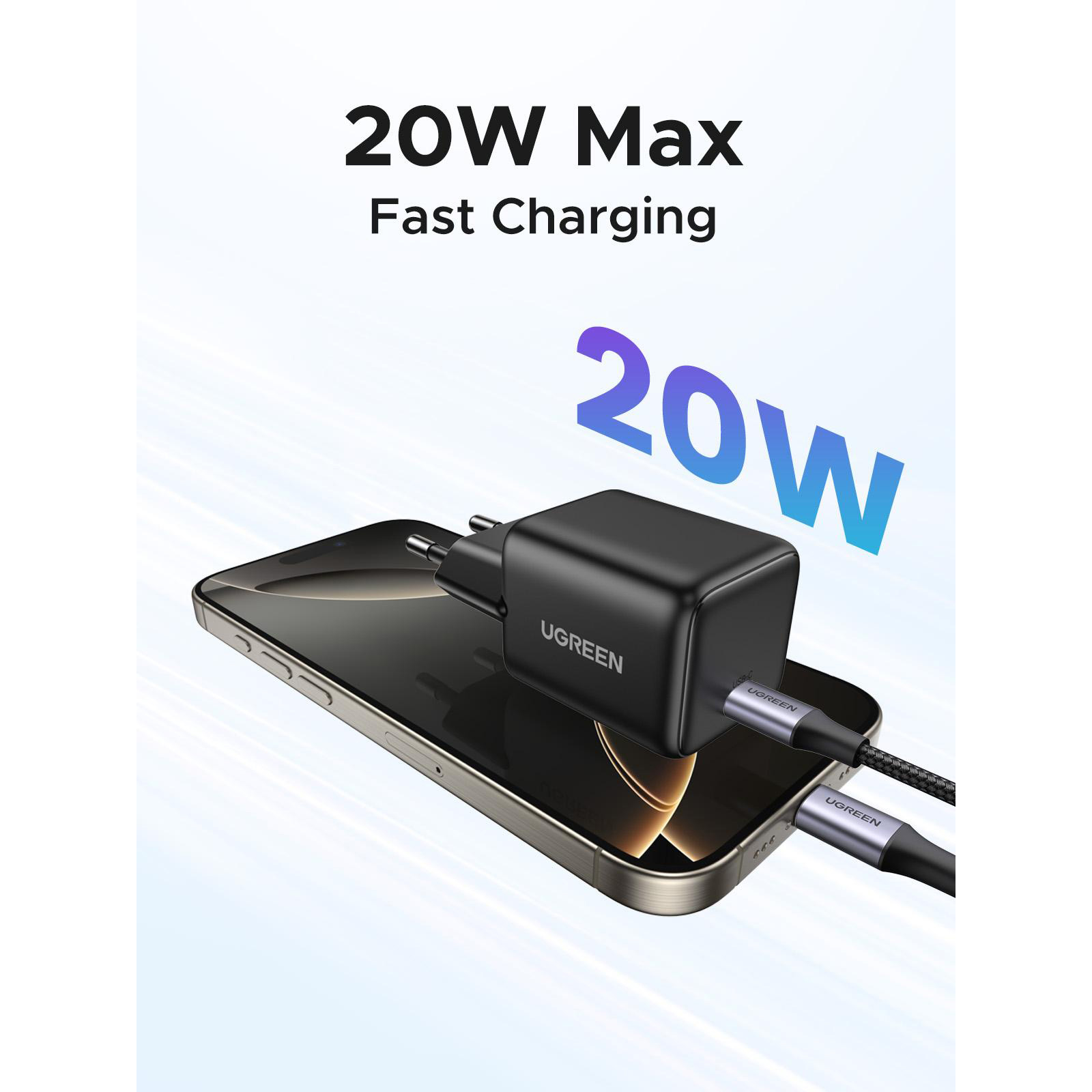 Зарядний пристрій UGREEN X512 GaN 20W 1xUSB-C, PD3.0, QC4.0 Wall Charger Black (55553)