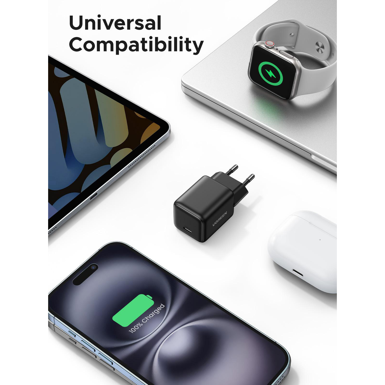 Зарядний пристрій UGREEN X512 GaN 20W 1xUSB-C, PD3.0, QC4.0 Wall Charger Black (55553)