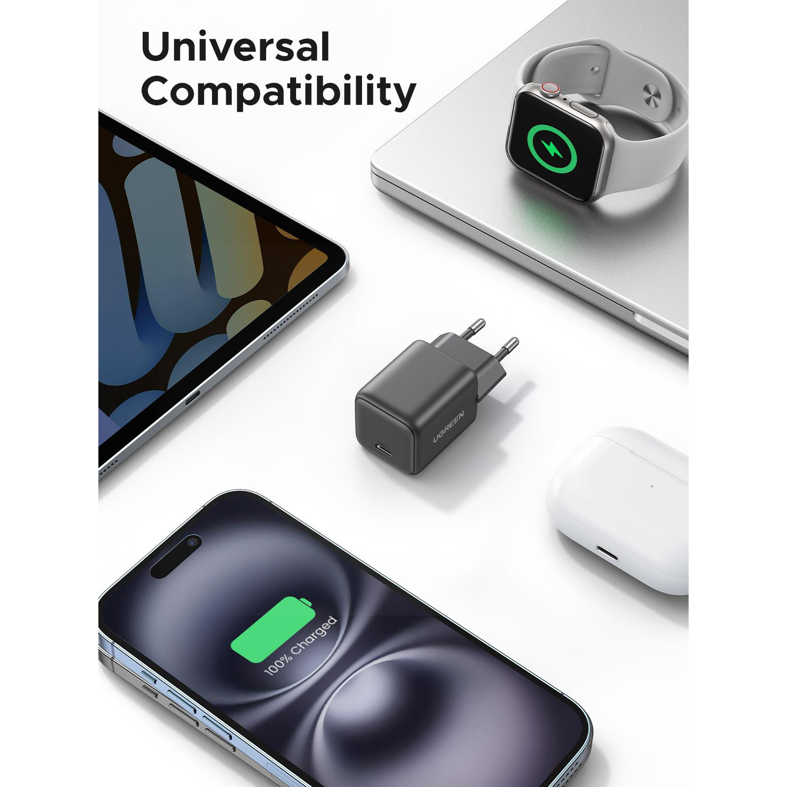 Зарядний пристрій UGREEN X512 GaN 20W 1xUSB-C, PD3.0, QC4.0 Wall Charger Gray (55528)