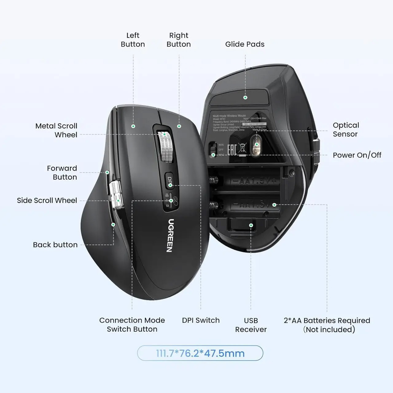 Мышь UGREEN M751 Black (45792)