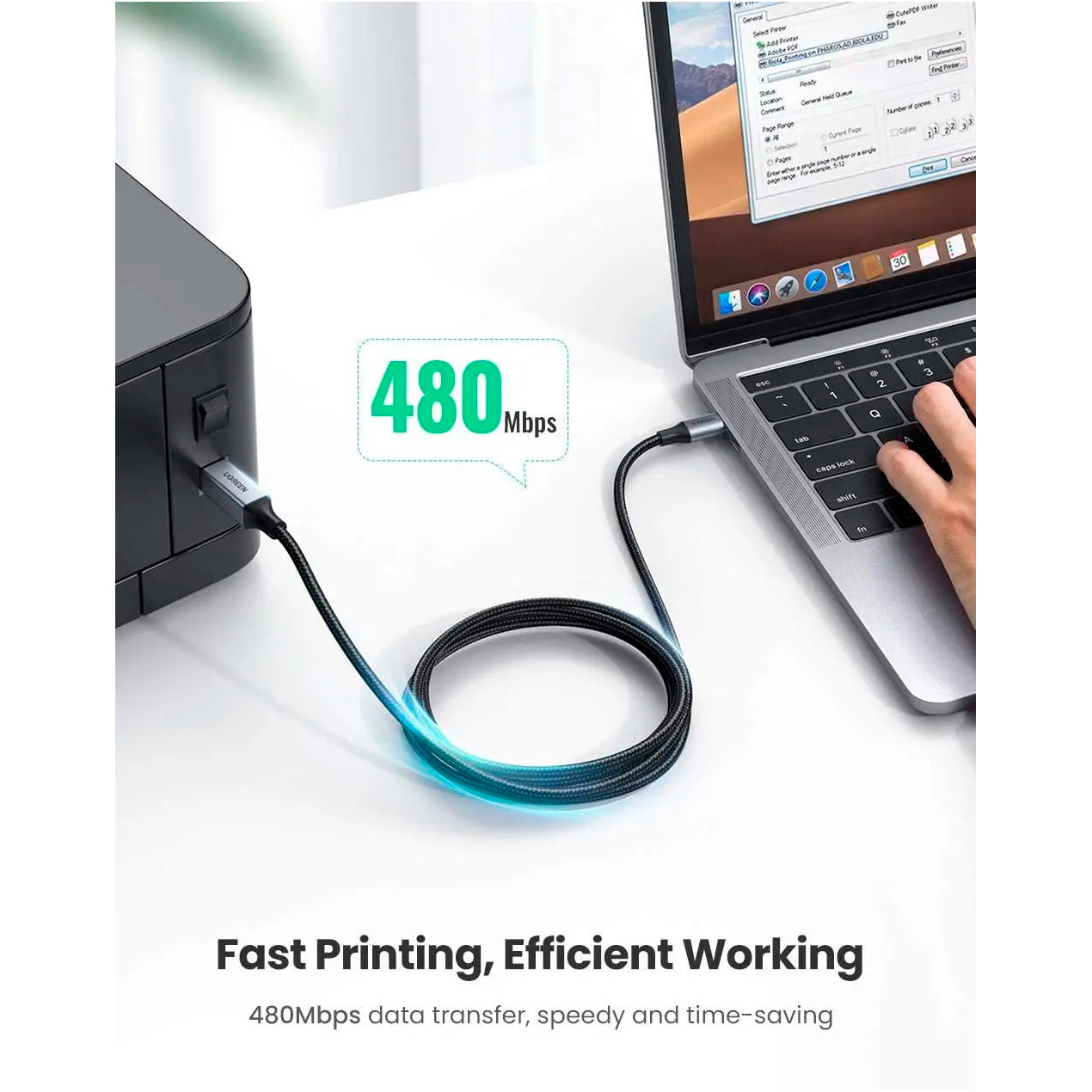 Кабель UGREEN US370 USB-C to USB-B Printer Cable 1м (45034)