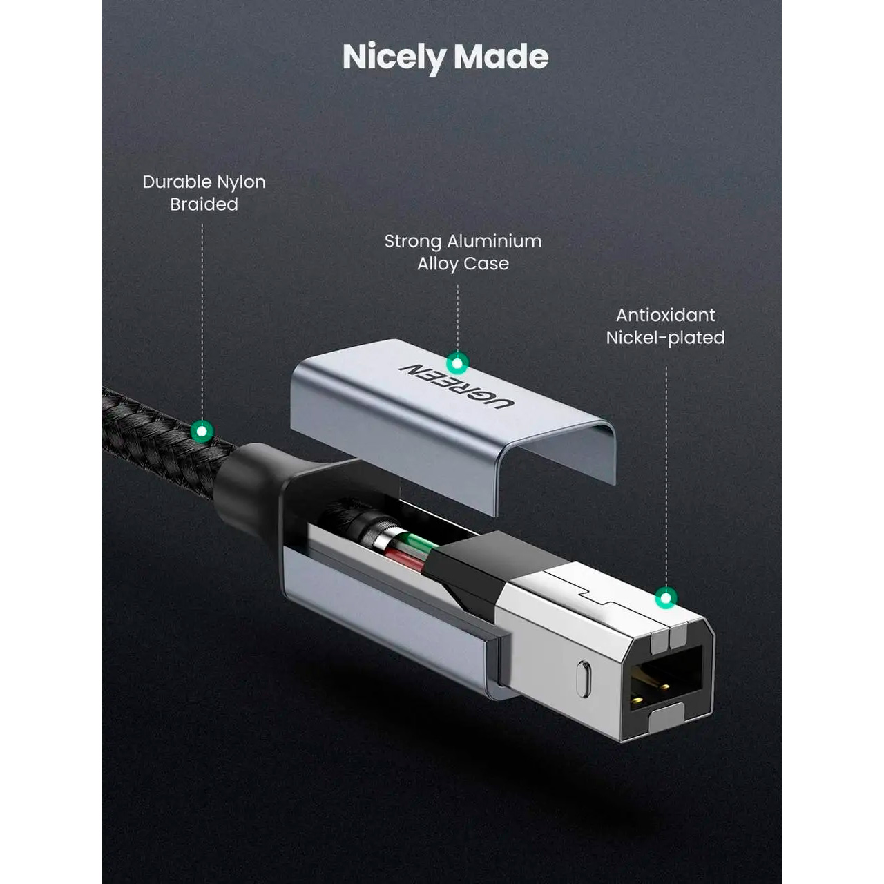 Кабель UGREEN US370 USB-C to USB-B Printer Cable 1м (45034)