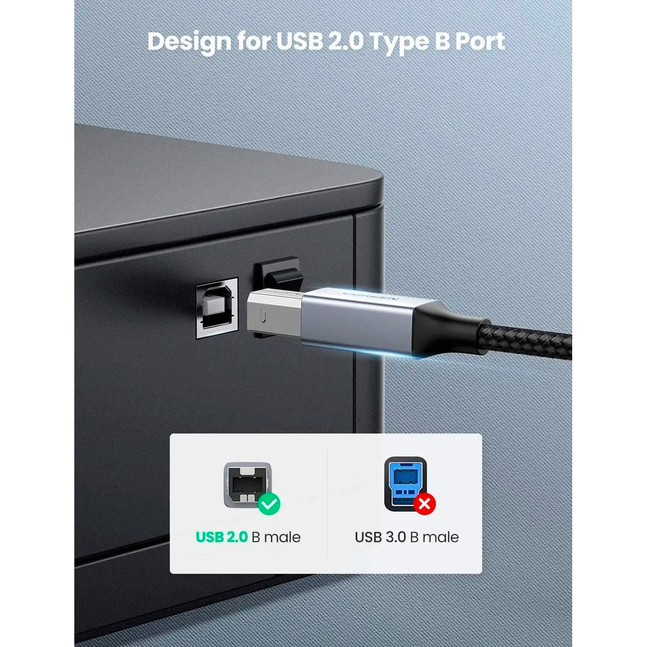 Кабель UGREEN US370 USB-C to USB-B Printer Cable 1м (45034)