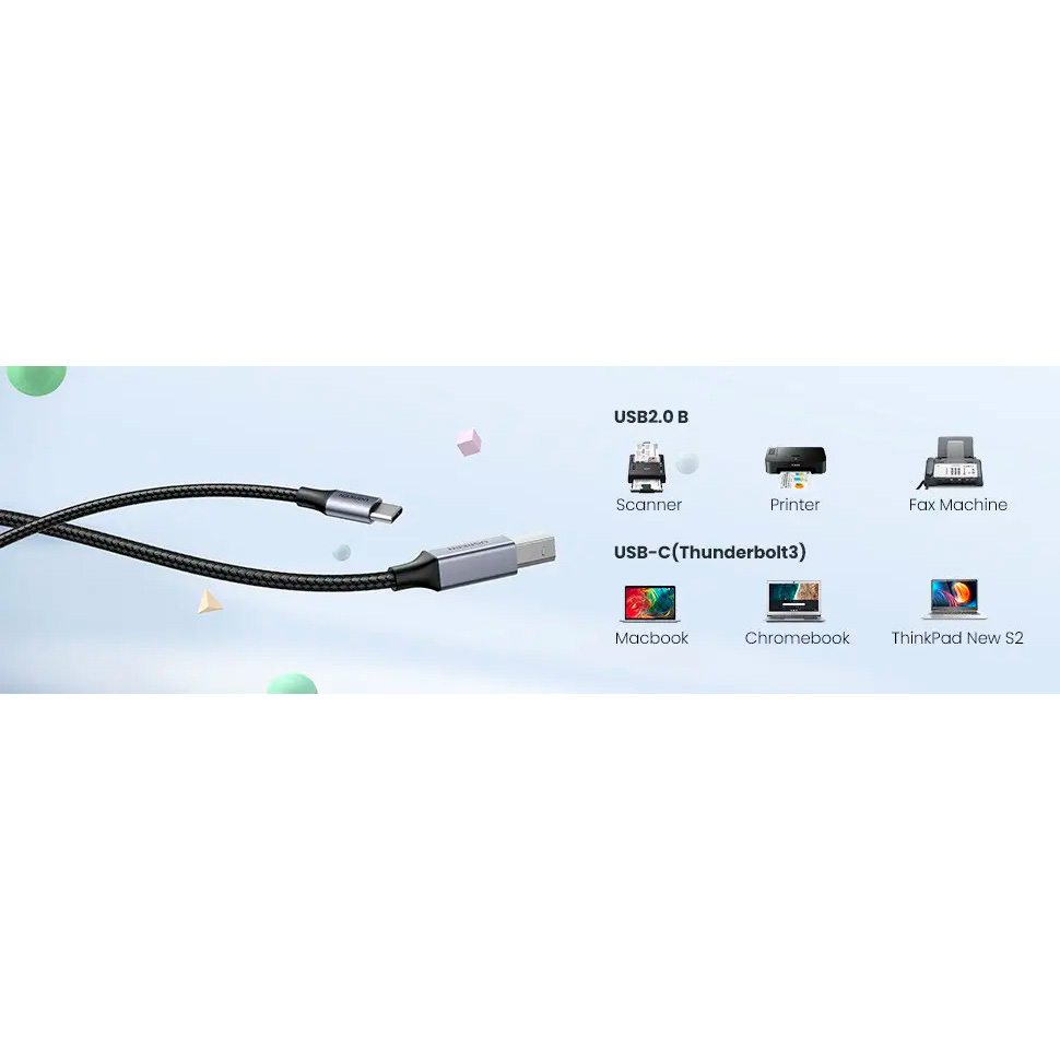Кабель UGREEN US370 USB-C to USB-B Printer Cable 1м (45034)
