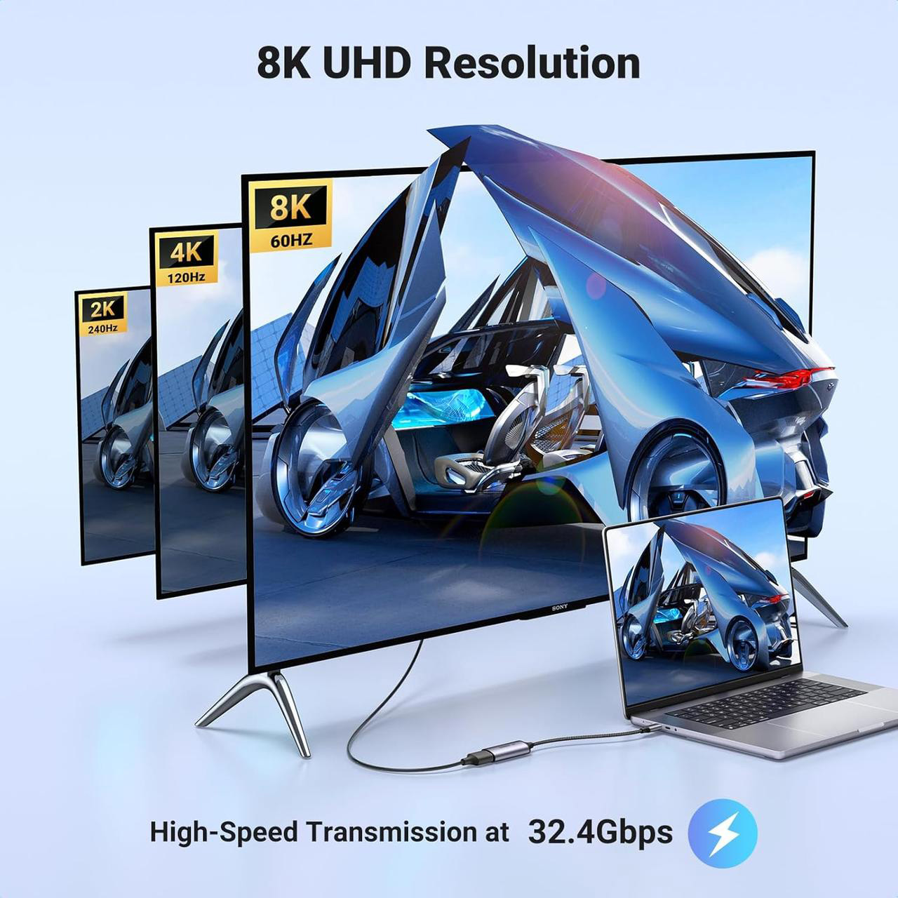 Адаптер UGREEN CM654 USB-C to DisplayPort 0.1м 8K@60Hz Gray (15575)