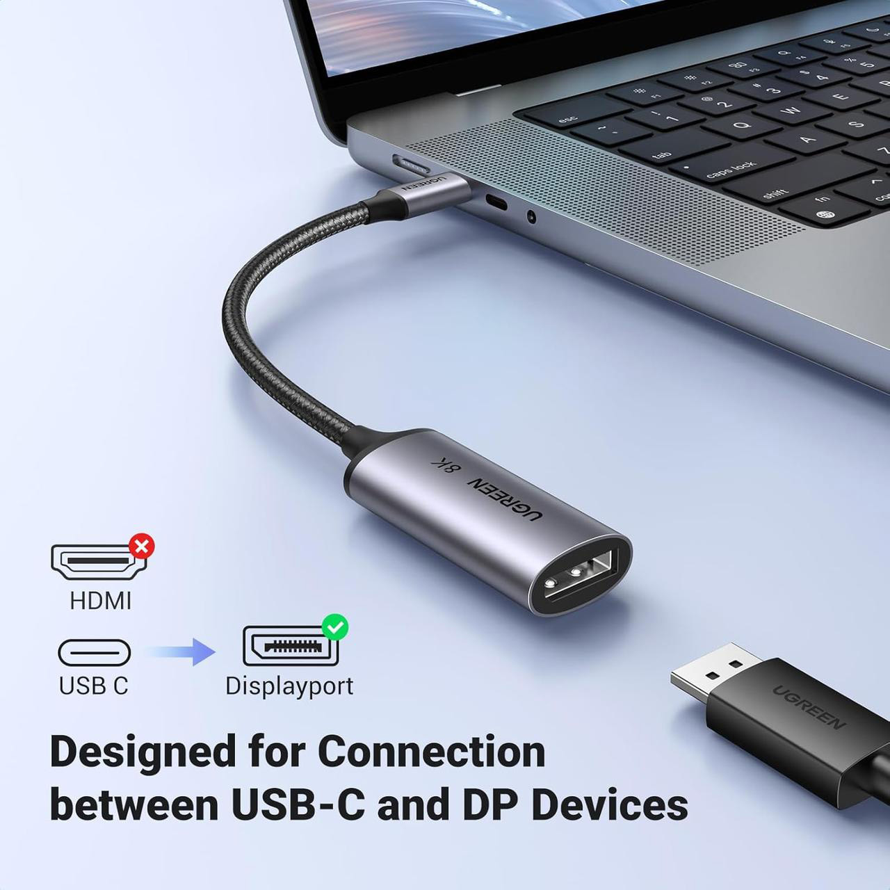 Адаптер UGREEN CM654 USB-C to DisplayPort 0.1м 8K@60Hz Gray (15575)