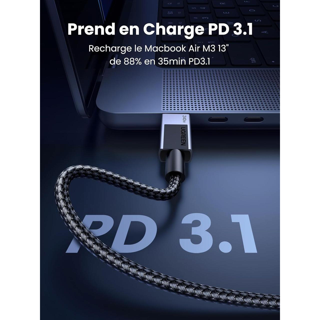 Кабель UGREEN L513 USB 2.0 Type-C to Type-C 240W PD3.1 1м Black (45067)