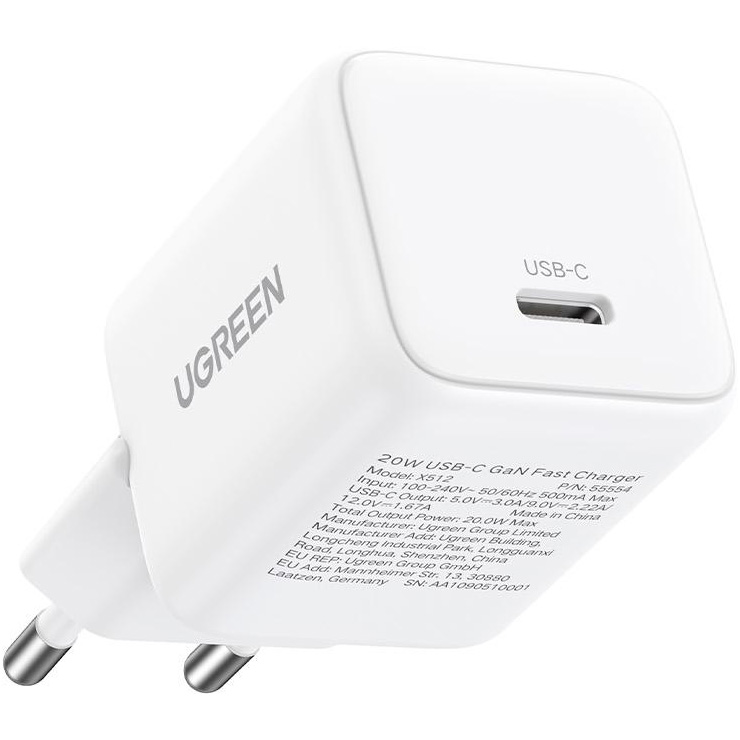 Зарядний пристрій UGREEN X512 GaN 20W 1xUSB-C, PD3.0, QC4.0 Wall Charger White (55554)