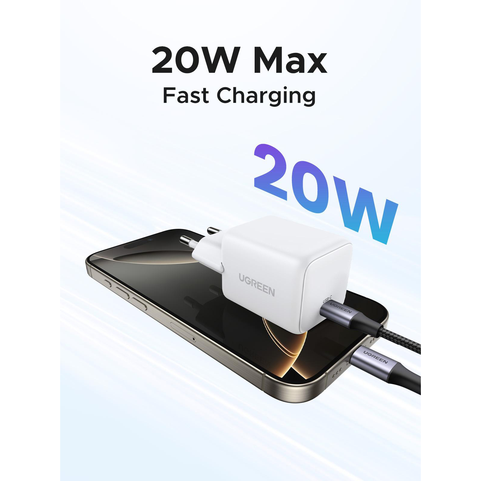 Зарядний пристрій UGREEN X512 GaN 20W 1xUSB-C, PD3.0, QC4.0 Wall Charger White (55554)