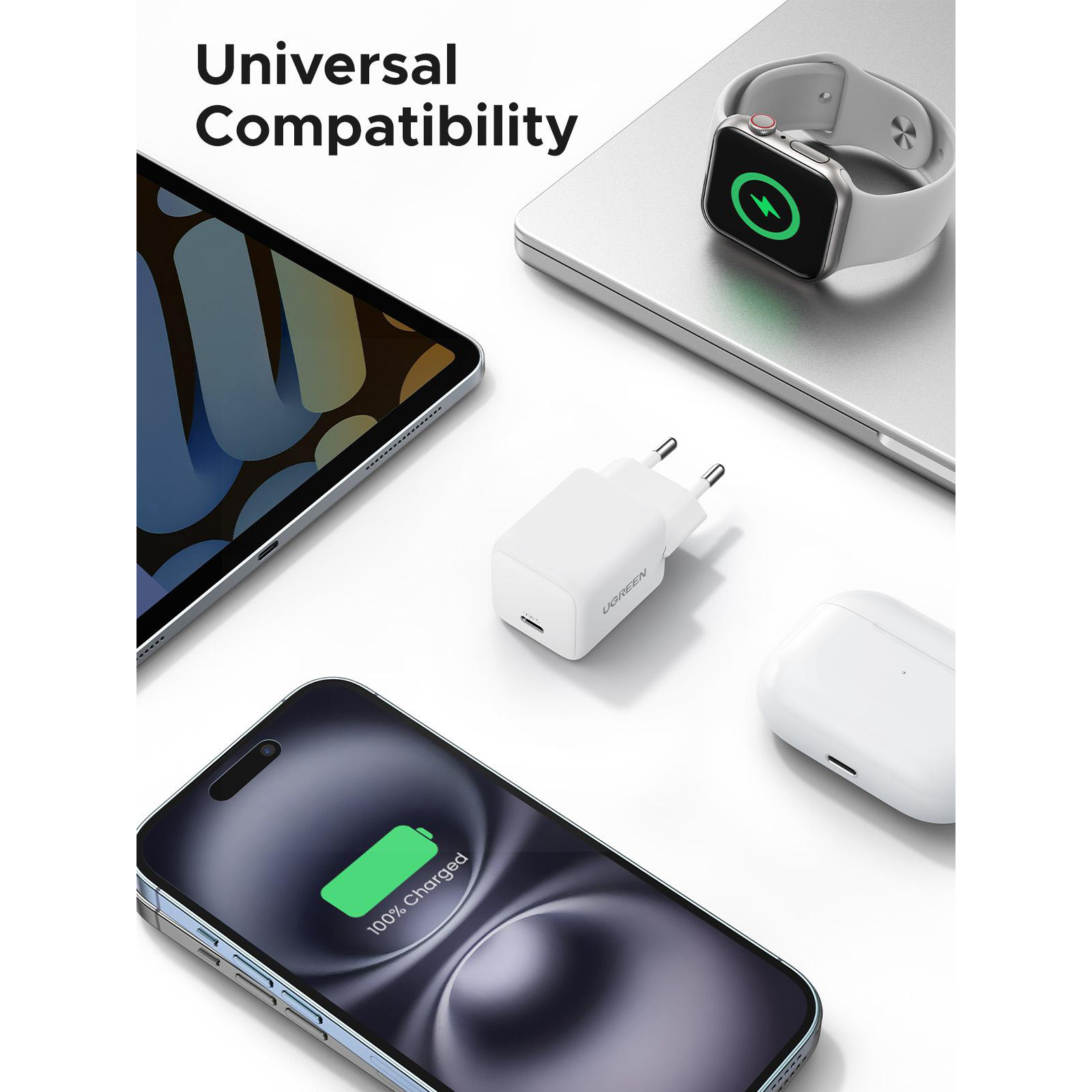 Зарядний пристрій UGREEN X512 GaN 20W 1xUSB-C, PD3.0, QC4.0 Wall Charger White (55554)