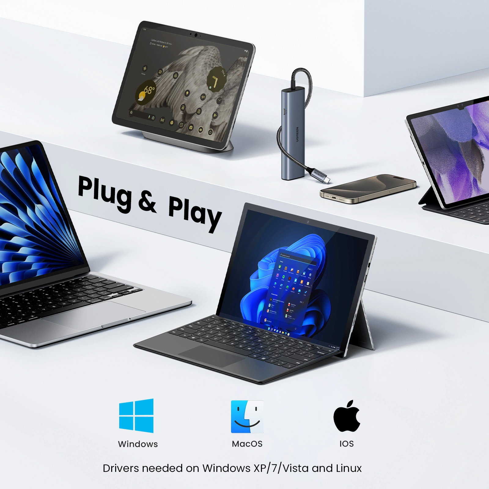 Порт-репликатор UGREEN CM512 6-in-1 USB-C Multifunction Adapter (45320)