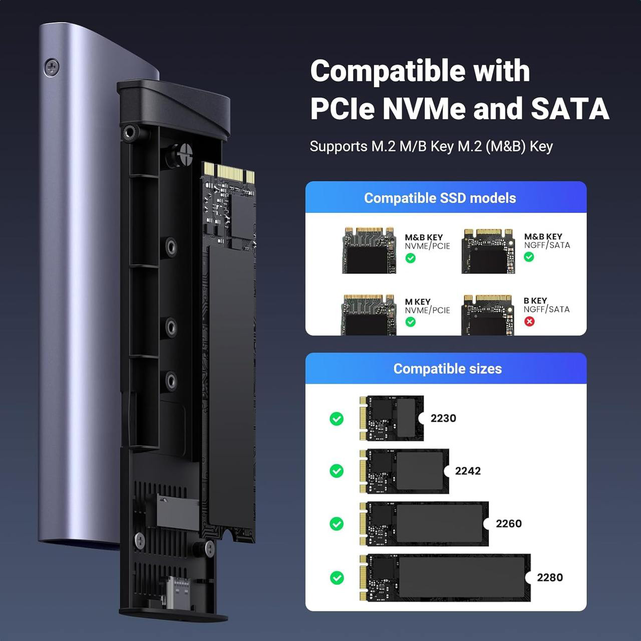 Карман внешний UGREEN CM767 NVMe SATA M.2 SSD to USB3.2 (15813)