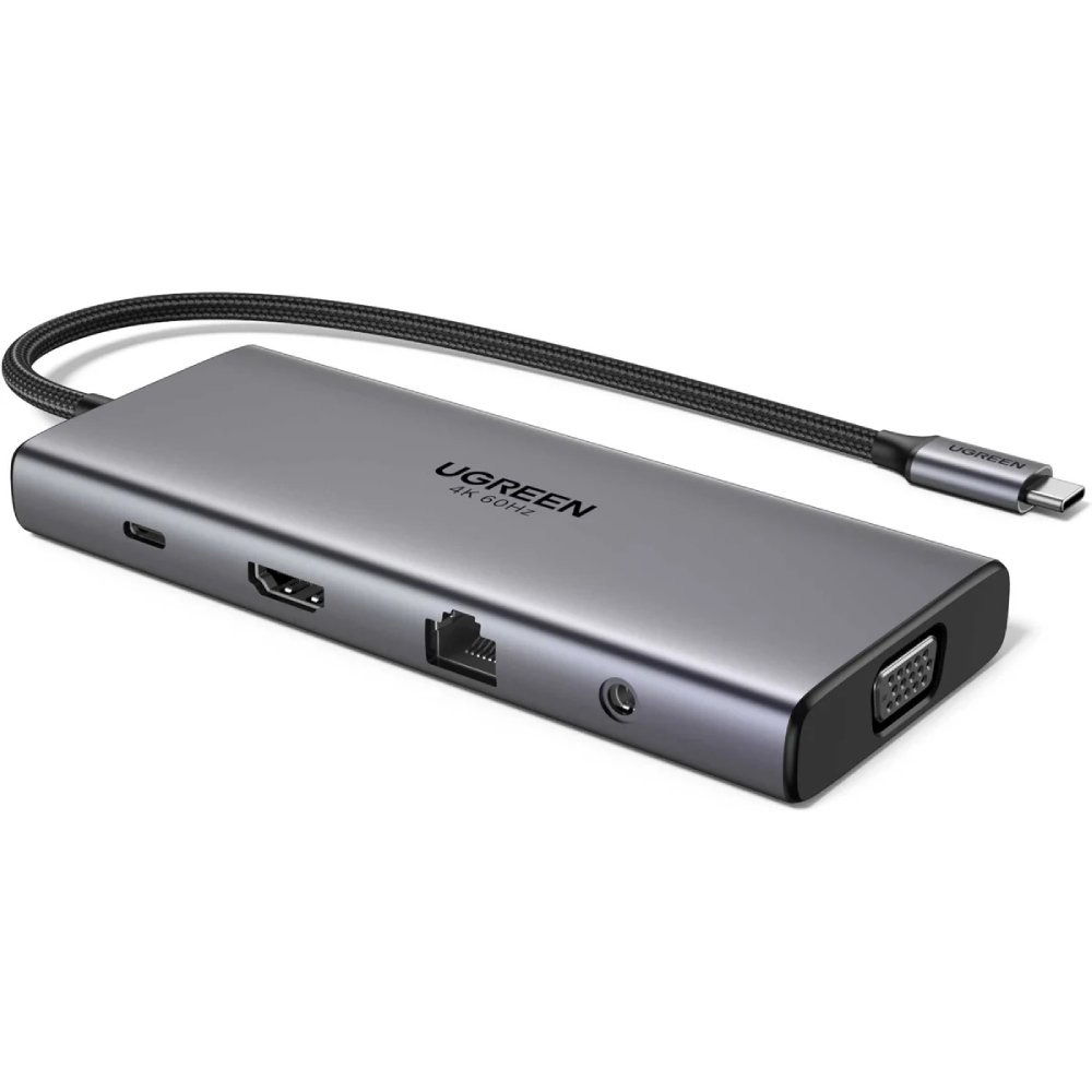 Порт-репликатор UGREEN CM639 11-in-1 USB3.2 Type-C to 1xUSB-A3.2/1xUSB-A3.1/2xUSB-C3.2/RJ45/HDMI/VGA/RJ45/SD/TF+3.5mm PD (45520)
