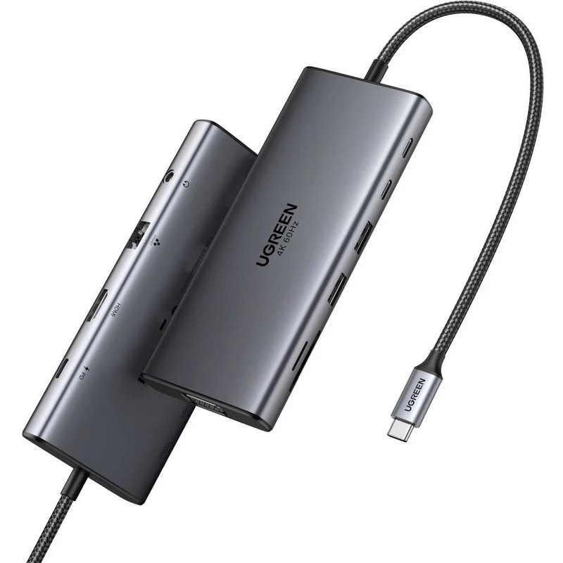 Порт-репликатор UGREEN CM639 11-in-1 USB3.2 Type-C to 1xUSB-A3.2/1xUSB-A3.1/2xUSB-C3.2/RJ45/HDMI/VGA/RJ45/SD/TF+3.5mm PD (45520)