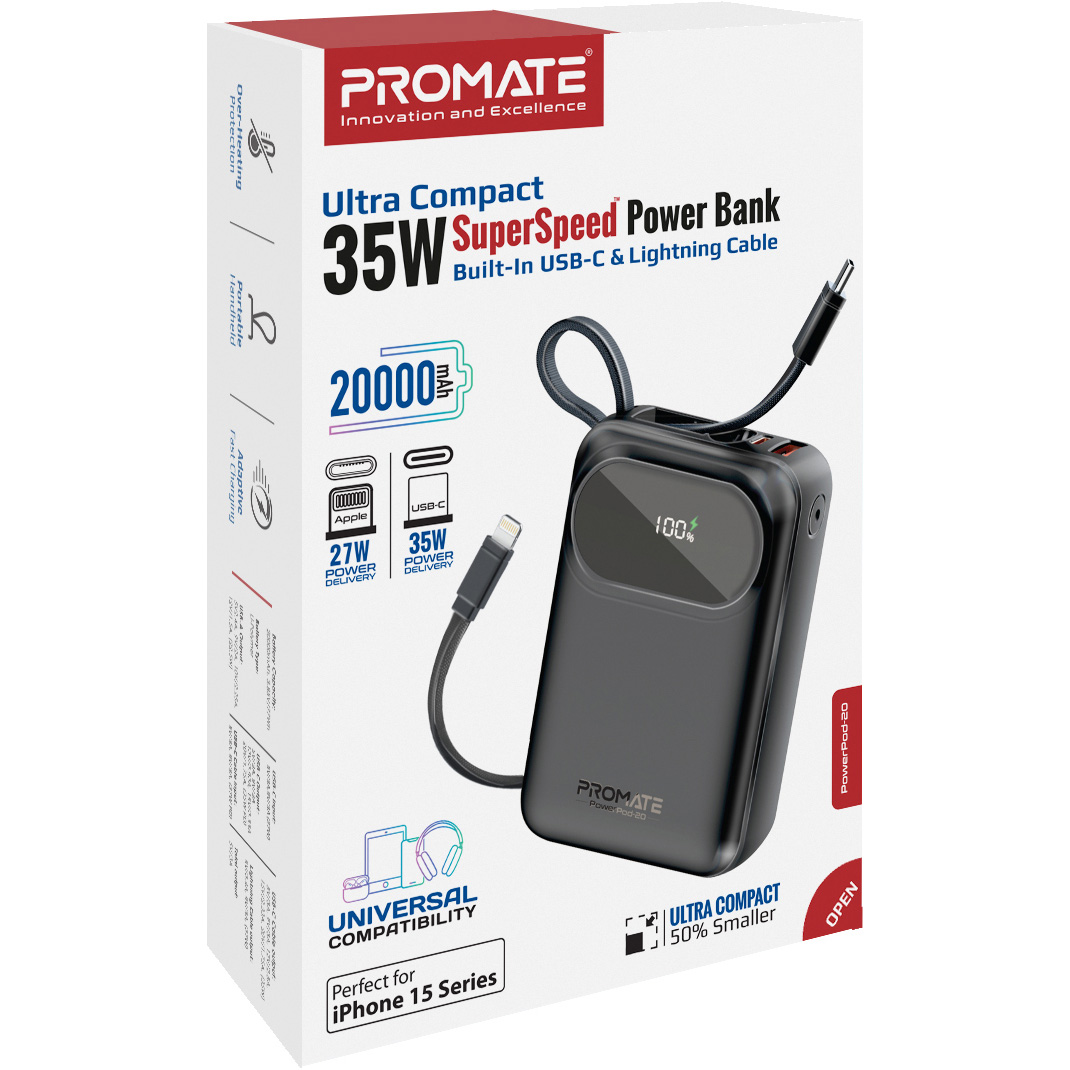 Повербанк PROMATE PowerPod-20 35W 20000mAh Black