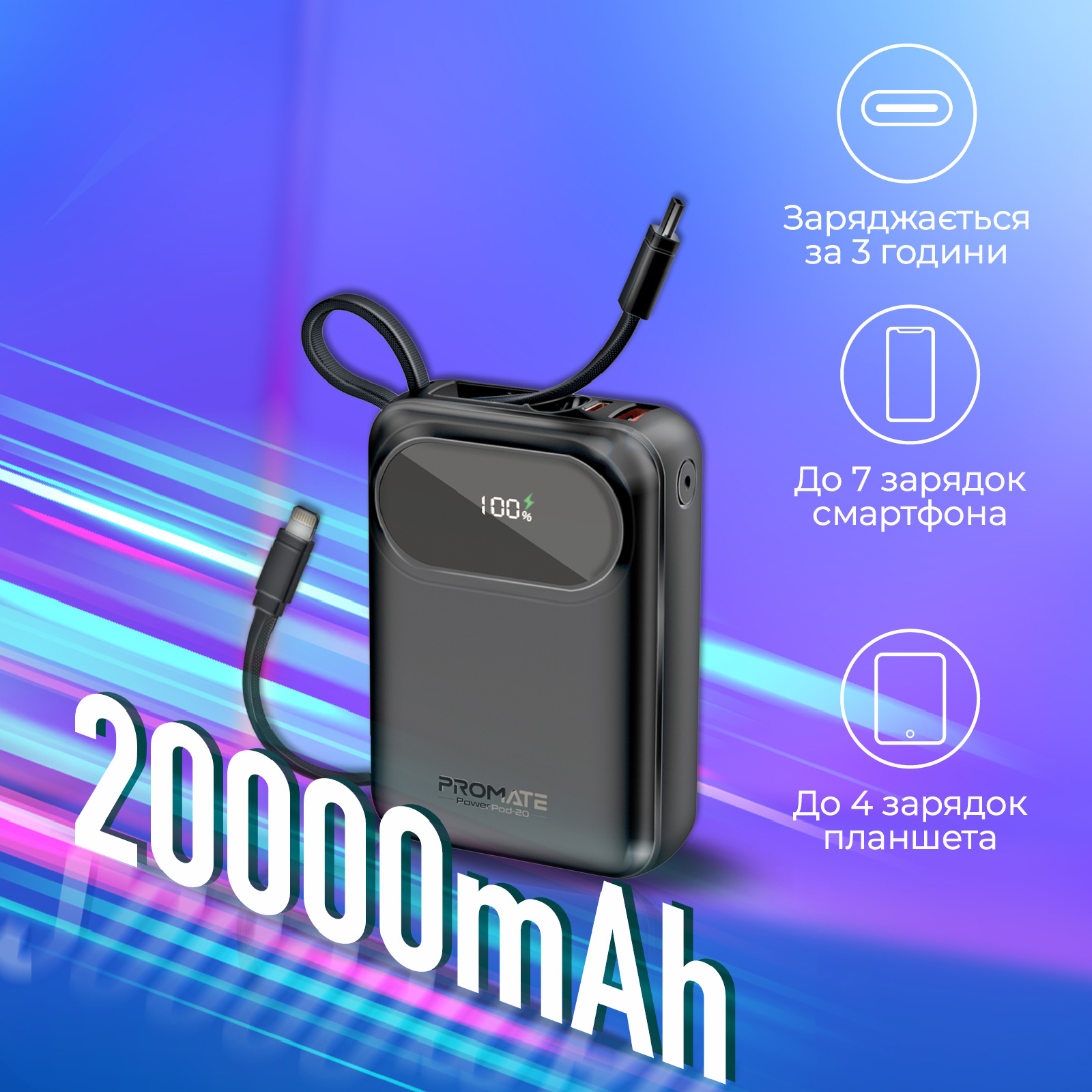 Повербанк PROMATE PowerPod-20 35W 20000mAh Black
