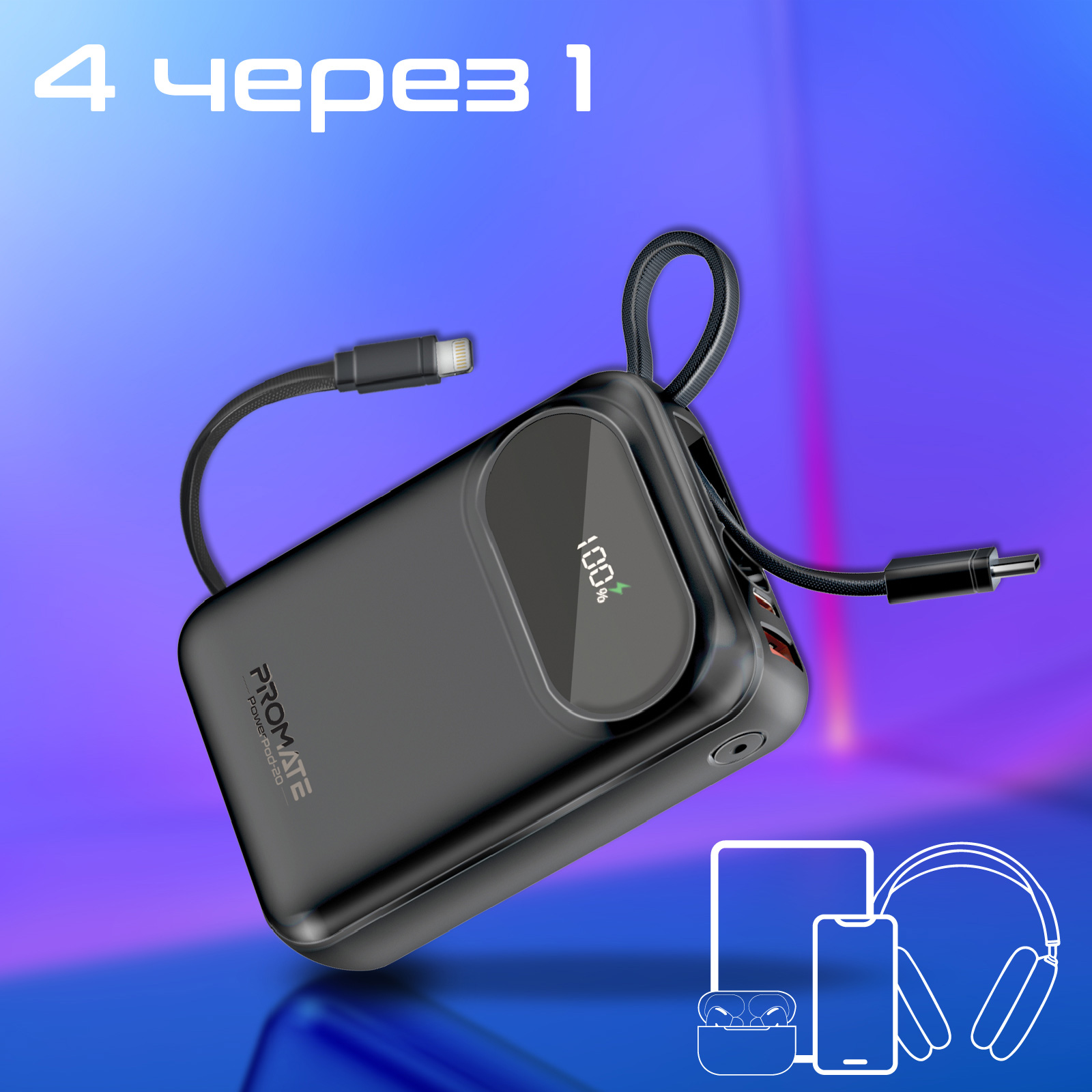 Повербанк PROMATE PowerPod-20 35W 20000mAh Black
